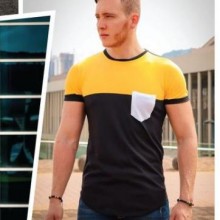 Franela Negra con Amarillo Bbolsillo Blanco de Algodon Tallas S M y L KONEK...