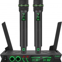 Aveek Sistema de micrófono inalámbrico, UHF de doble canal, micrófono de ma...