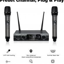 FDUCE Sistema de micrófonos inalámbricos, micrófono dinámico UHF de doble c...