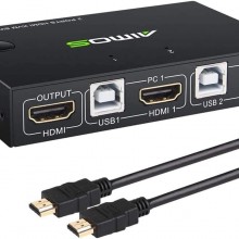 AIMOS Conmutador KVM 2 puertos, compatible con teclado mouse y monitor comp...