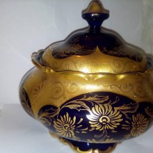 Antiguo Envase de Porcelana Lindner Kueps Bavaria Echt Cobalt Azul Cobalto ...